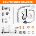 21" Height Commercial Faucet with Sprayer, 8" Adjustable Center & 8" Add-on Swing Spout, Wall Mount Pre Rinse Commercial Sink Faucet for Commercial Restaurant Industrial Kitchen