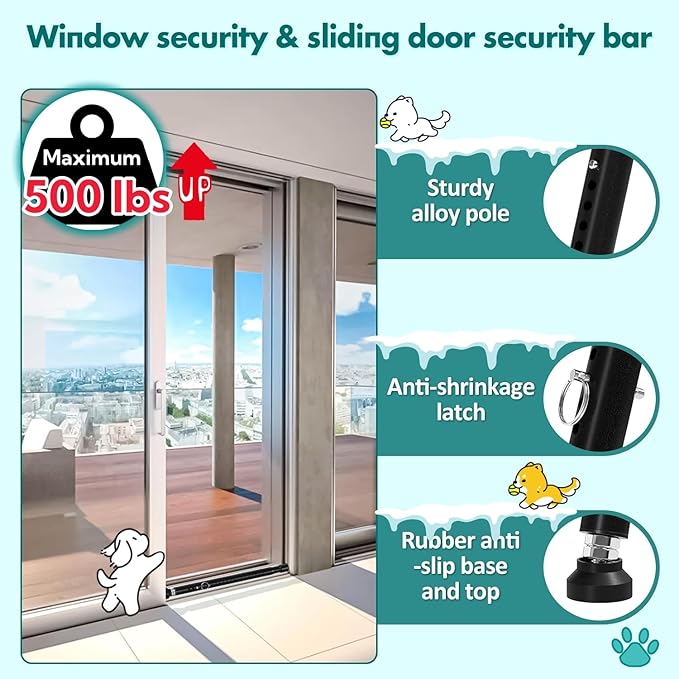 Window Security Bar, 2-in-1 Adjustable 17.9 to 51 Inch Slidingdoor Security Bar Security Bar for Home Pet Children Women Security Balcony Sliding Door Patio Door Security Apartment Window 2pack Black