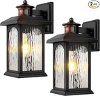 2 Packs Motion Sensor Outdoor Wall Lantern, Dusk to Dawn Outdoor Lighting, Black Porch Lights Fixture & Outside Wall Mount with Rippled Glass, Exterior Sconce Light for Front Patio Garage Entryway