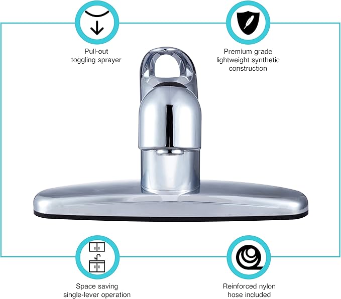 Dura Faucet DF-PK100-CP RV Non-Metallic Pull-Out Kitchen Sink Faucet - Single Handle (Chrome)