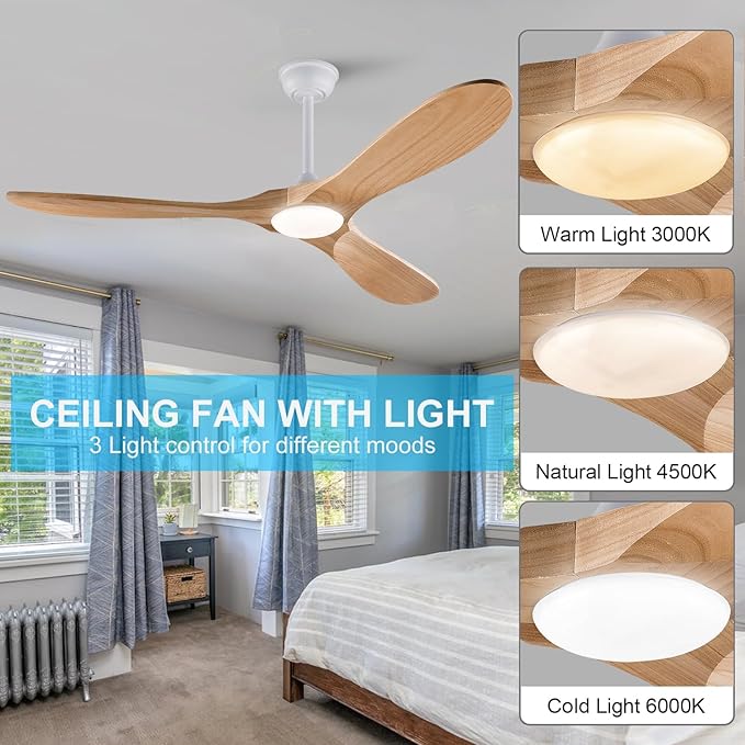 42 inch Ceiling Fans with Lights and Remote,Wood Ceiling Fan with Lights,6 Speed DC Motor Modern Ceiling Fan with Light, Indoor Outdoor for Patio,Living Room,Bedroom