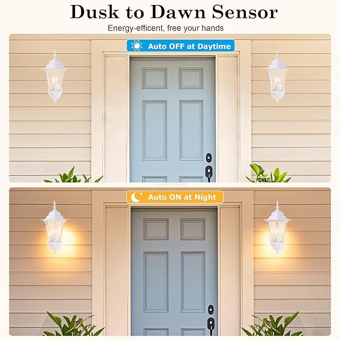 GRUENLICH Dusk to Dawn Outdoor Wall Sconce, Exterior Front Porch Lighting with Clear Glass, White Aluminum Outside Coach Light for Patio Doorway Garage, 2 Pack