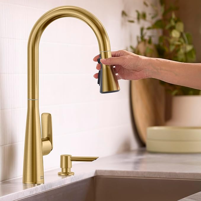 American Standard 104881GN00 Aspirations Single-Hole Kitchen Sink Faucet with Pull-Down Sprayer, 1.8 GPM, Brushed Gold