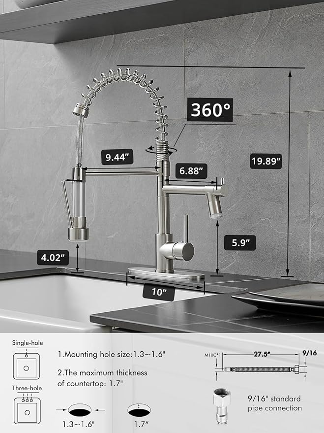 Kitchen Sink Faucet with LED,AIMADI Single Handle Stainless Steel Brushed Nickel Kitchen Faucet with Deck Plate, Grifos De Cocina