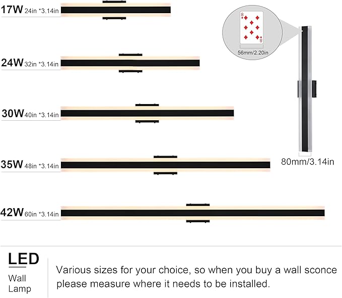TODOLUZ 2-Pack 24-Inch LED Outdoor Wall Light Fixture, IP65 Waterproof 17W Exterior Linear Wall Mount Lighting, 5 Color Temperature Mode (3000K/3500K/4500K/5000K/6000K)