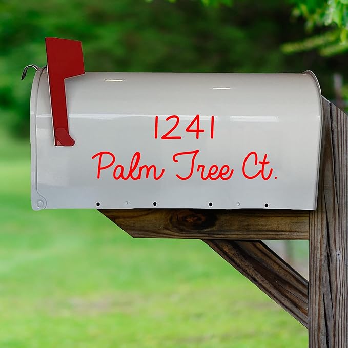 Personalized Mailbox Decal Set of 2 Decals With Street Address & Street Name Custom Design Mailbox Sticker Vinyl Letters VWAQ-CMB4 (RED)