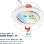 PARMIDA (6 Pack) 4 Inch LED Gimbal 5CCT Recessed Lighting, Directional Adjustable Canless Ceiling Light with J-Box, 2700K-5000K 5 Color Selectable, 9W, Eyeball Ultra-Thin Slim Panel, Dimmable, ETL