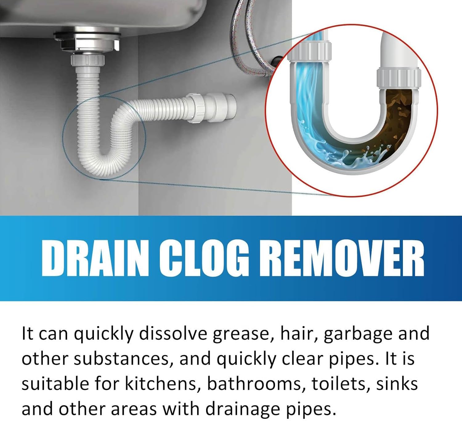 Pipeline Dredging Agent, Drain Clog Remover, Powerful Pipe Dredging Agent Powder, Sink and Drain Pipe Unclogging Agent For Kitchen Toilet (2)