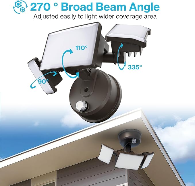 Olafus 60W Flood Lights Dusk to Dawn Outdoor Lighting, IP65 Waterproof LED Security Light with Photocell, 6000LM Dusk Dawn Outside Light, 6500K Brown Exterior Floodlight for Yard Garden Porch