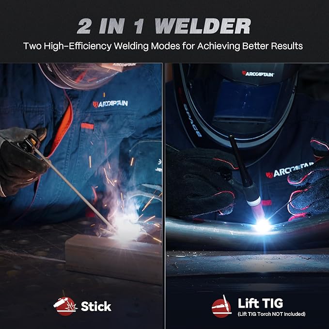 ARCCAPTAIN 220Amp 10PCS Rods Stick Welder, [Large LED Display] ARC/Lift TIG Welding Machine with Synergic Control, IGBT Inverter 110V/220V MMA Welder Machine with Hot Start, Arc force, and Anti-Stick