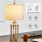 Touch Control Farmhouse Table Lamp Set of 2 with 2 USB Ports, 3 Way Dimmable Bedside Lamps with 2 LED Nightlight，Rustic Nightstand Lamps for Bedroom, Living Room Office (4 LED Bulbs Included)
