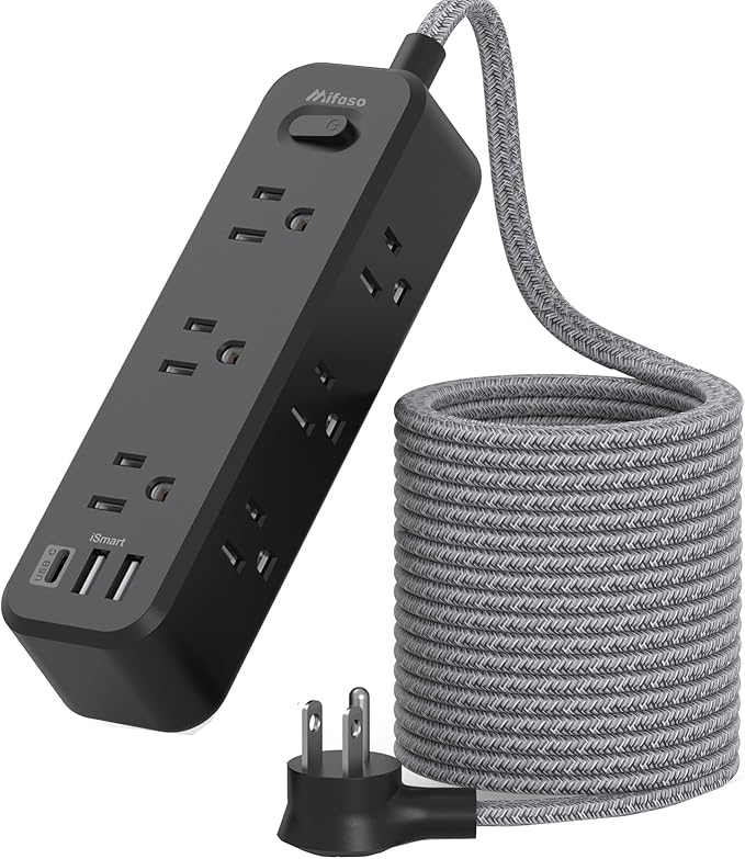 Mifaso Extension Cord, Surge Protector Power Strip, Long Extension Cord with 9 Outlets 3 USB Ports, Extension Cord with Multiple Outlets, USB Power Strip for Dorm Room Essentials, College (25FT,Black)