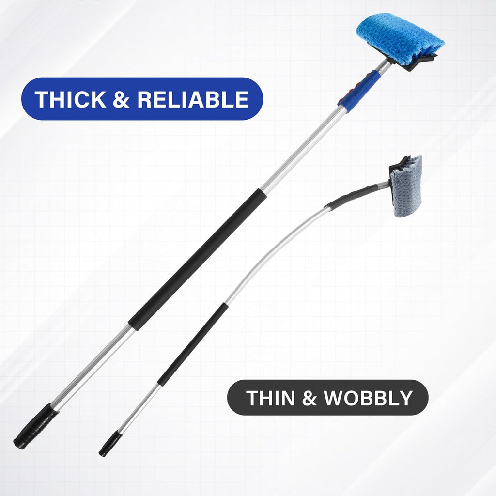 20 FT Exterior House Cleaning Brush Set with 5-12 Foot Telescoping Extension Pole, Soft Scrub Car Wash Brush, Medium Bristle Cleaning Brush and Window Squeegee & Washer