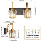 Modern Bathroom Vanity Light, 2-Light Black Gold Wall Sconce with Crystal Accents, Over Mirror Bathroom Lighting Fixture, 13.77" Long Dimmable Vanity Lamp for Makeup, Easy Installation