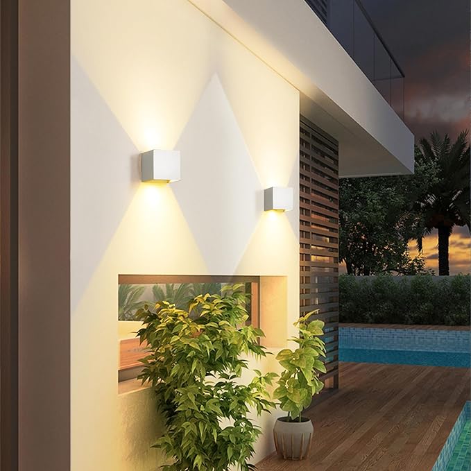 2 PCS 12W Outdoor Sconces Wall Lights LED Exterior/Interior Up and Down Lights IP65 Waterproof Modern Outdoor Lighting Fixtures Square Aluminum Exterior Wall Mount Light White 3000K Warm Lights