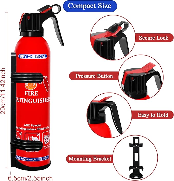 2 Pack ABC Dry Chemical Fire Extinguishers, Portable Dry Powder Fast-Acting Fire Extinguisher with Mount, Suitable for Home, Car, Boat, Truck, Electrical, Grease Fires