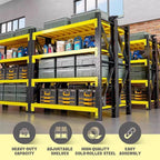 5000lbs Load Capacity,Heavy Duty 4-Tier Steel Shelving Unit, Adjustable Industrial Storage Rack for Garage Warehouse (Yellow and Black, W78.74*D23.62*H78.74)