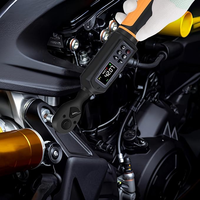 Digital Torque Wrench 3/8 Drive, 0.66-44.29Ft.lbs/0.9-60Nm Range, Electric Torque Wrench with Dual Direction Ratchet, ±1% Accuracy with Vibration, Buzzer and LED Alert