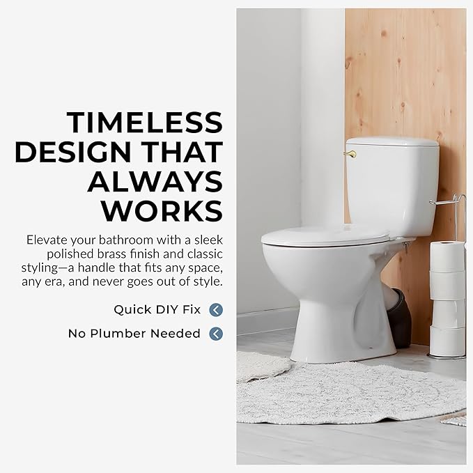 Qualihome Gold Toilet Handle - Front Mount Polished Brass Toilet Flush Handle Lever Replacement - Universal Fit - Durable Design - Easy Installation - Ideal for Most Front Mount Toilets