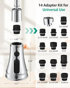 Mbillion Universal Polished Chrome Kitchen Faucet Sprayer Head Replacement – 3-Function Pull-Down Nozzle with 14 Adapters – Fits Moen, Delta, Kohler, WEWE & American Standard