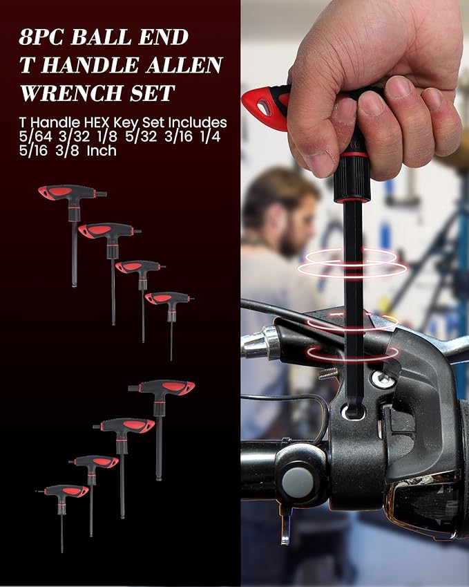 Lichamp 8 Pieces SAE T Handle Allen Wrench Set, 5/64-3/8 Inch, Ball Head, Standard Long Tee Handle Allen Hex Key Set, Heavy Duty Excellent