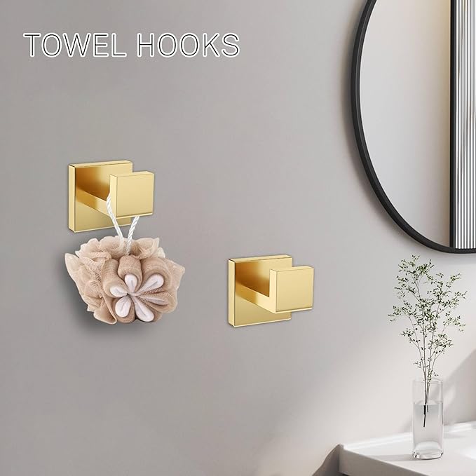 5-Piece Bathroom Hardware Set Brushed Gold Towel Bar Set,Stainless Steel Towel Holder Set for Bathroom,Wall-Mounted Towel Rack Set 23.6in