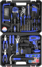 jar-owl 21V Tool Set with Drill, 350 in-lb Torque, 0-1350RMP Variable Speed, 10MM 3/8'' Keyless Chuck, 18+1 Clutch, 1.5Ah Li-Ion Battery & Charger for Home Tool Kit