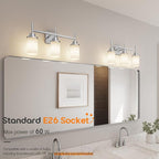 Bathrom Light Fixtures Brushed Nickel 3-Light with White Frosted Glass Shade, Modern Wall Lamps Over Mirror for Bath Washroom Living Room T001BR-L3