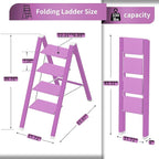 4 Step Lightweight Folding Ladder for Home, 330lbs Aluminum Step Ladder Anti-Slip for Kitchen, Step Stool Foldable Adults for Closet, 330lbs - Light Purple