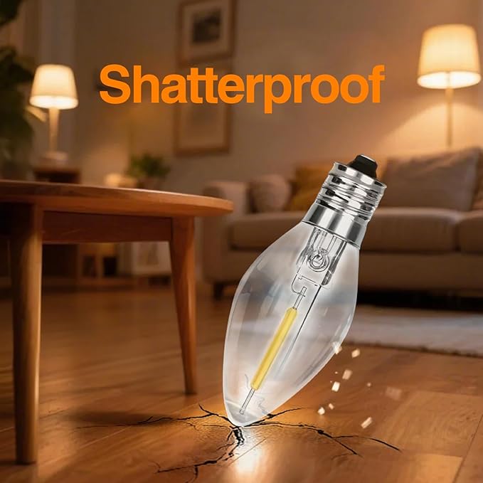 C7 LED Replacement Bulbs, Clear Christmas & Halloween Light Bulbs for Outdoor String Lights, Patio Xmas Tree Wedding Holiday Party Decor, E12 Candelabra Base, 2700K Warm White, 12 Pack