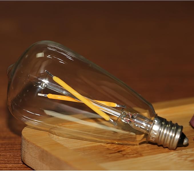 6pcs ST38 Edison Small Bulb 2W Equivalent to 10W-15W-20W E12 Warm Base Clear Glass LED Bulbs for Chandeliers Fans Candelabras Outdoor ST38 String Lights