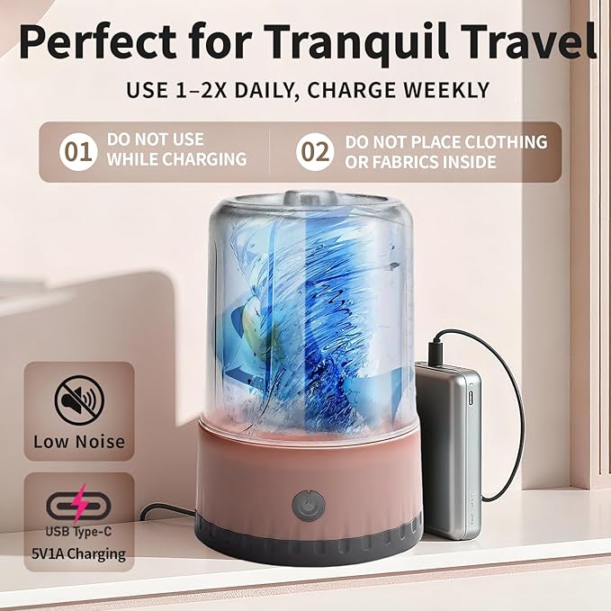 Underwear Washing Machine, BPA-free Portable Mini Washer for Socks, Baby Clothes, Cordless Small Laundry Cup for Travel, Dorm, Apartment, RV, Camp, Kids (Baby Pink)