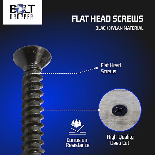 Bolt Dropper No. 8 x 3/4" Xylan Coated Stainless Flat Head Phillips - Wood Screw (100 pc) 18-8 S/S Black