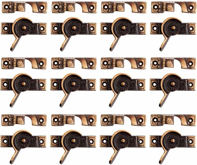 Renovators Supply Manufacturing Window Sash Lock 2.7 in. Solid Cast Brass Victorian Style Window Locks with Mounting Hardware Pack of 12