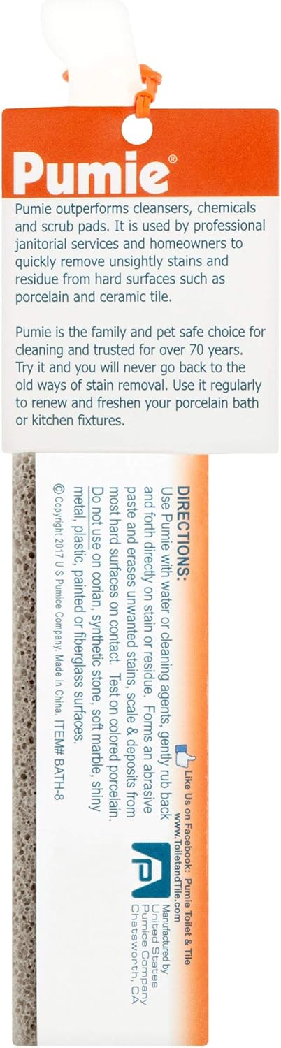 PUMIE Toilet & Tile Pumice Cleaner, Pumice Stick with Handle, Multi-Function Toilet Bowl Cleaner by US Pumice, Bath-8, Pack of 2