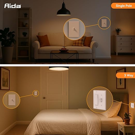 AIDA Digital Toggle Dimmer Switch for Dimmable LED, CFL & Incandescent Bulbs, Single Pole/3-Way, Screwless Wall Plate Included, UL Listed, No Neutral Wire Needed, Matte White (10 Pack)
