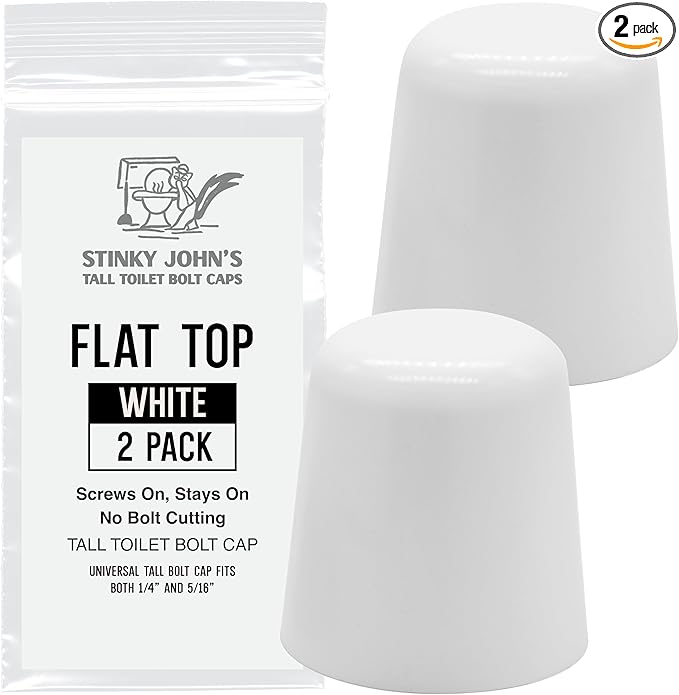 Stinky John's Tall Toilet Bolt Caps: Don't Cut Those Bolts! 100% Made in USA, toilet bolt caps, toilet bolt covers, toilet screw covers (Universal Fit, 2 Pack)