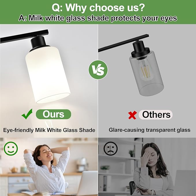 5-Light Bathroom Light Fixtures, Vanity Light with Milky White Shades, Matte Black Bathroom Light Fixtures Over Mirror, Modern Bathroom Wall Lamp for Mirror Living Room Cabinet Bedroom