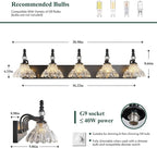 Vintage Bathroom Vanity Light, 5-Light Black Vanity Lighting Fixture with Flower Glass Shade, Bathroom Lighting Fixtures Over Mirror