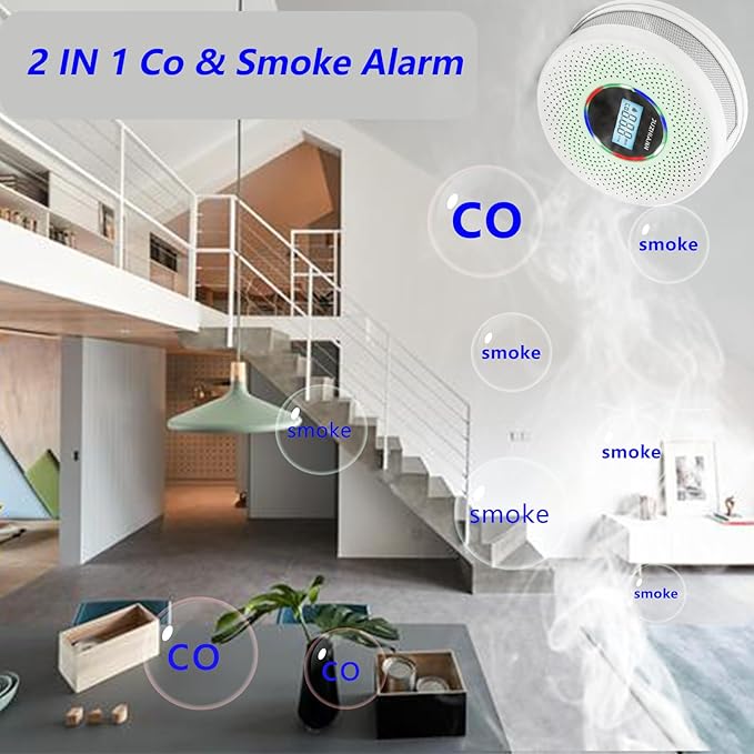 2 Pack Upgraded Combination Smoke and Carbon Monoxide Alarm Detector, Dual Sensor Smoke Alarm&Carbon Monoxide Detector (Includes Battery)