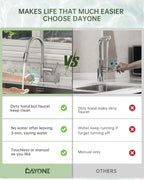 Touchless Kitchen Sink Faucet with Soap Dispenser Brushed Nickel, DAYONE Smart Motion Sensor Hands Free Faucet Kitchen with 3-Function Sprayer for Single/ 3-Hole Sink, DAY136TL-BN