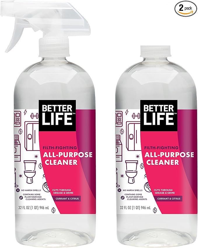 Better Life All Purpose Cleaner - Multipurpose Home and Kitchen Cleaning Spray for Glass, Countertops, Appliances, Upholstery- Multi-surface Spray Cleaner - Currant and Citrus, 32oz (Pack of 2)