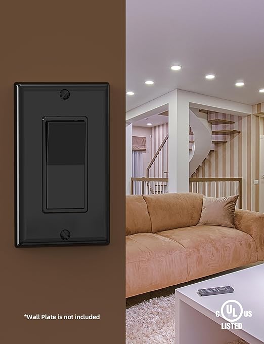AIDA Single Pole Rocker Decora Light Switch, 15 Amp Self-grounding Electrical Light Switches, Residential Grade, UL Listed (10 Pack, Glossy Black)