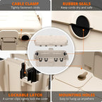 QUOBAS Outdoor Waterproof Electrical Box with 6 Cable Ports, IP54 Weatherproof Heavy-Duty Extension Cord Cover for Power Strips, Garden Power Tools, Holiday Lights, Almond