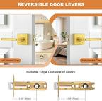 Probrico Gold Privacy Door Handle Lockset Heavy Duty Square Satin Brass Interior Door Lever for Bedroom or Bathroom Reversible Keyless Handleset Door Knob Slim Handed Levers, 6 Pack