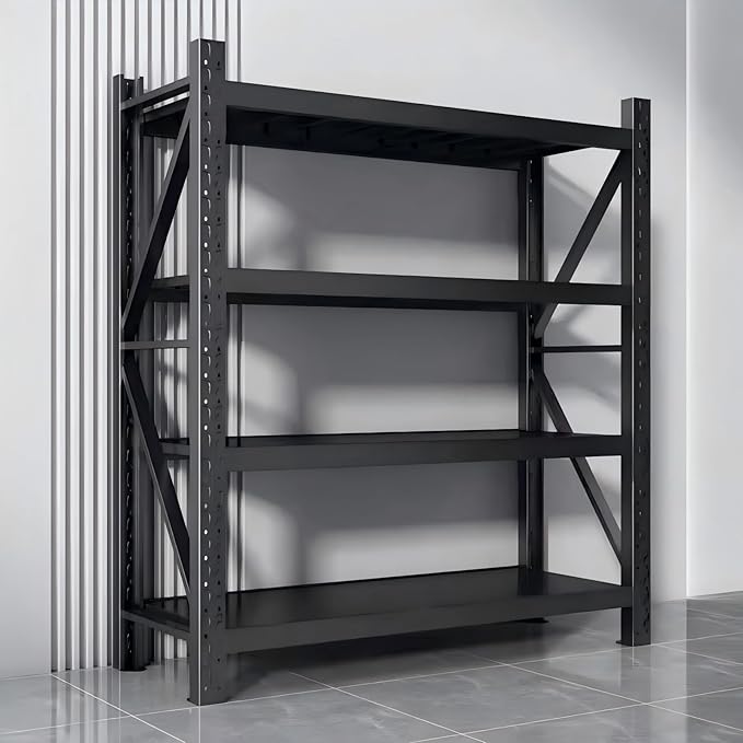 Storage Shelves Heavy Duty, Metal Garage Shelving Units, 4 Tier Storage Rack Shelf, Steel Industrial Shelving, Adjustable Standing Shelf for Basement/Warehouse (Black, W59.06*D19.69*H78.74)