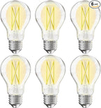 VOLIVO 6 Pack A19 Vintage LED Edison Bulbs, Dimmable, 60W Equivalent, High Brightness 5000K Daylight, Ultra-Bright, 8W E26 Standard Base, CRI80+, 800Lumens, Clear Glass Filament Bulb for Home