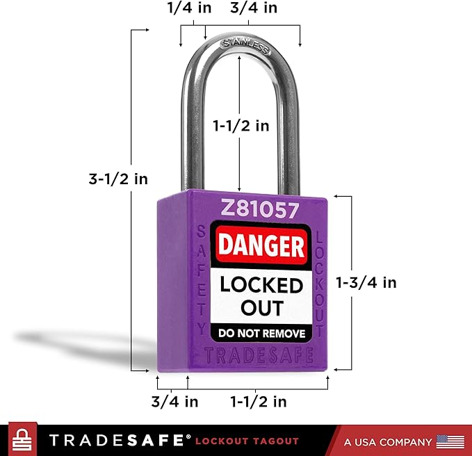 TRADESAFE Lockout Tagout Locks Set - 10 Purple Keyed Alike Padlocks, 2 Keys Per Lock, OSHA Compliant Loto Locks for Lock Out Tag Out Stations, Premium Grade