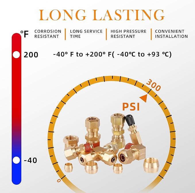 119PCS DOT Air Line Fittings Kit, Brass Compression 6 Size 1/4" 1/8" 3/8" 1/2" 5/8" 5/16" NPT Quick Connect Air Hose Fittings for DOT Air Line