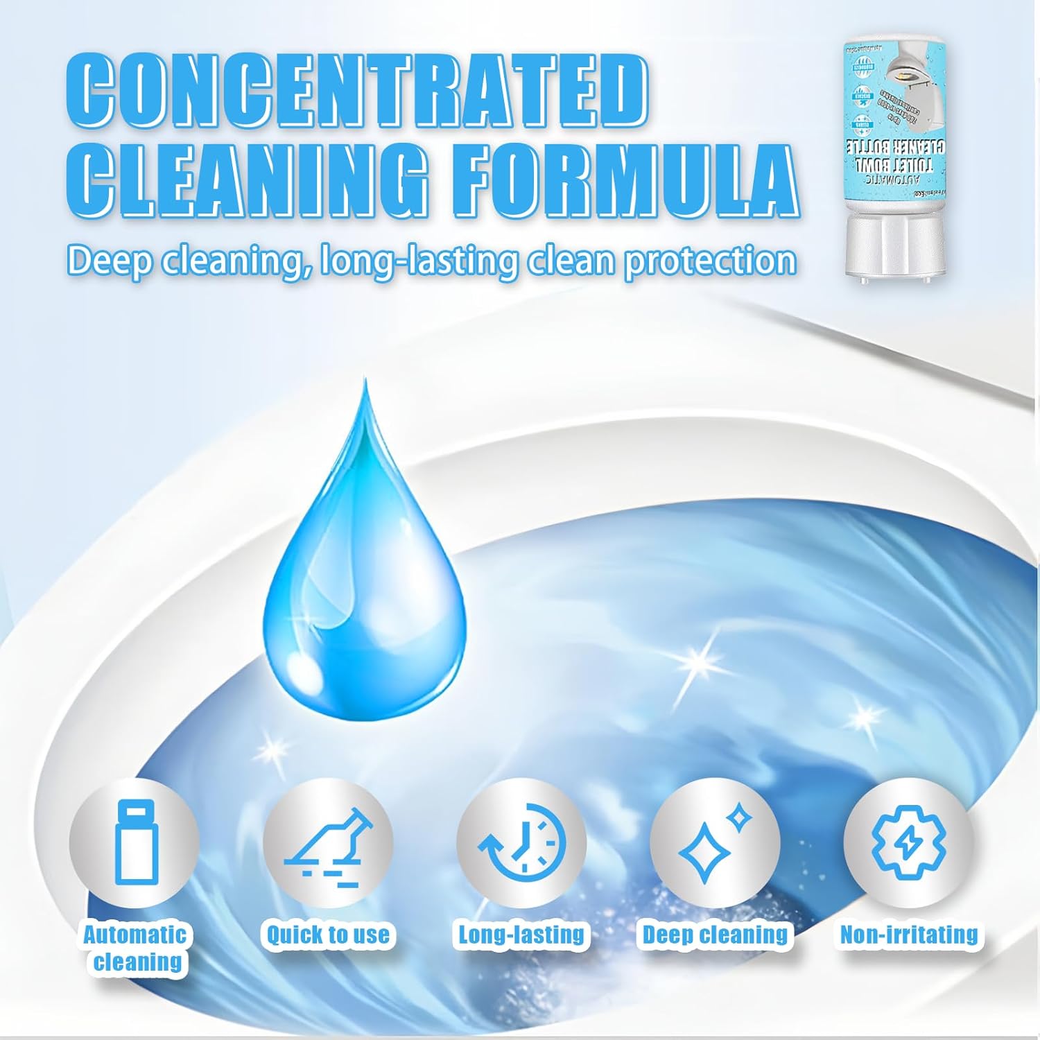 Automatic Toilet Cleaner, Blue High-Concentration Liquid for Powerful Toilet Bowl Cleaning, Lasts 200 Days or Over 4000 Uses, Deodorizes and Prevents Stains in Bathroom Toilets (1Bottle)